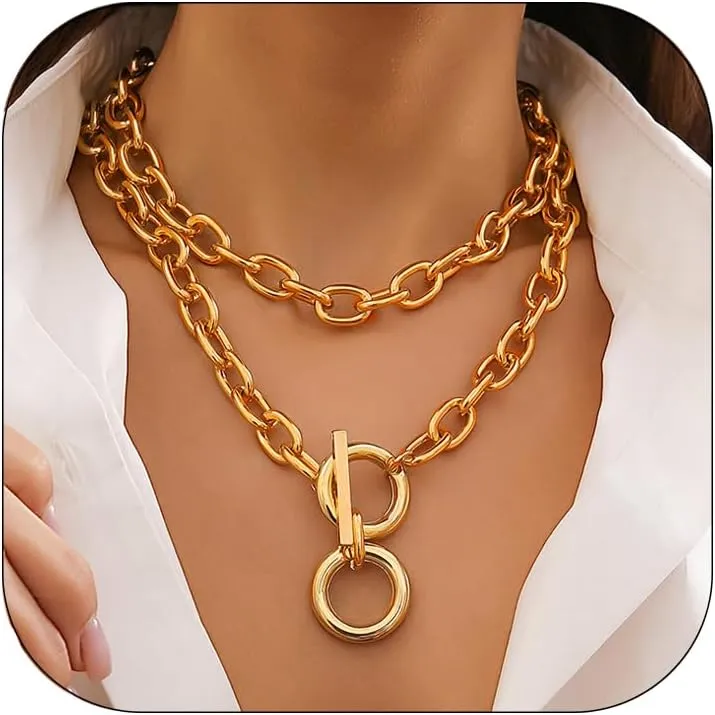 CSIYANJRY99 Chunky Gold Necklaces for Women,Multilayer Punk 80s Hip Hop Necklace,Layered Cuban Link Chain Statement Necklace 90s Freaknik Outfit Accessories for Women
