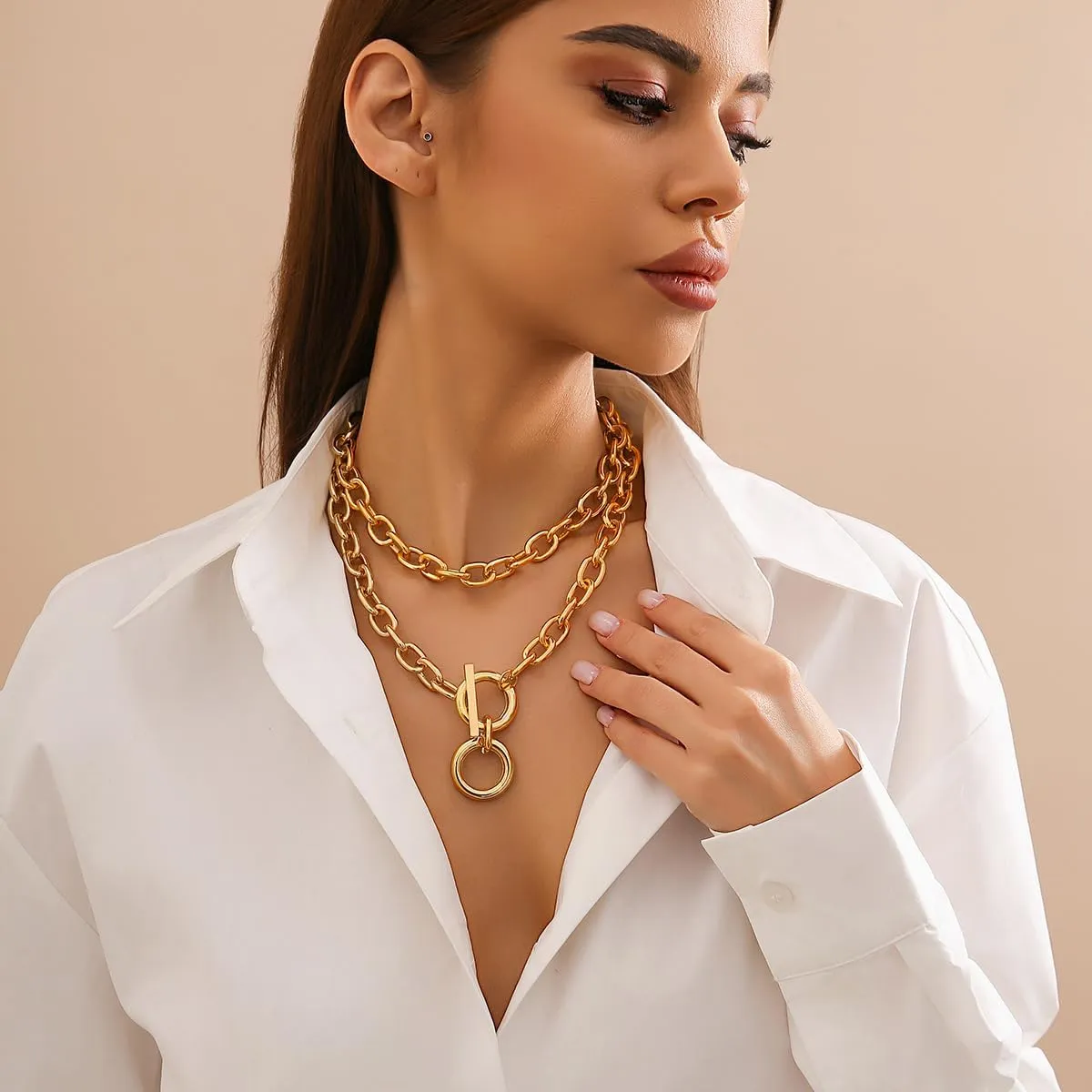 CSIYANJRY99 Chunky Gold Necklaces for Women,Multilayer Punk 80s Hip Hop Necklace,Layered Cuban Link Chain Statement Necklace 90s Freaknik Outfit Accessories for Women