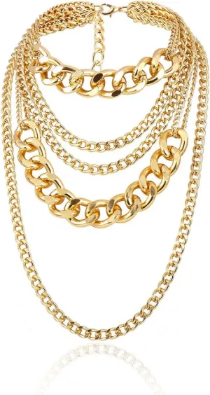 CSIYANJRY99 Chunky Gold Necklaces for Women,Multilayer Punk 80s Hip Hop Necklace,Layered Cuban Link Chain Statement Necklace 90s Freaknik Outfit Accessories for Women