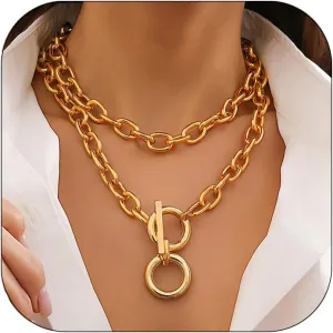 CSIYANJRY99 Chunky Gold Necklaces for Women,Multilayer Punk 80s Hip Hop Necklace,Layered Cuban Link Chain Statement Necklace 90s Freaknik Outfit Accessories for Women