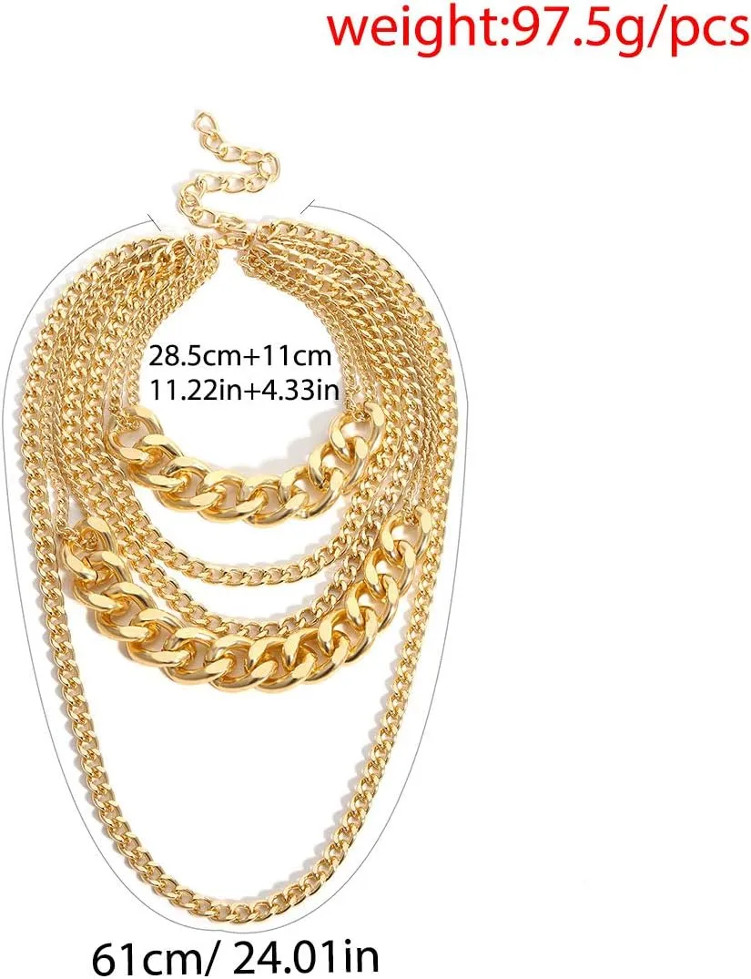 CSIYANJRY99 Chunky Gold Necklaces for Women,Multilayer Punk 80s Hip Hop Necklace,Layered Cuban Link Chain Statement Necklace 90s Freaknik Outfit Accessories for Women