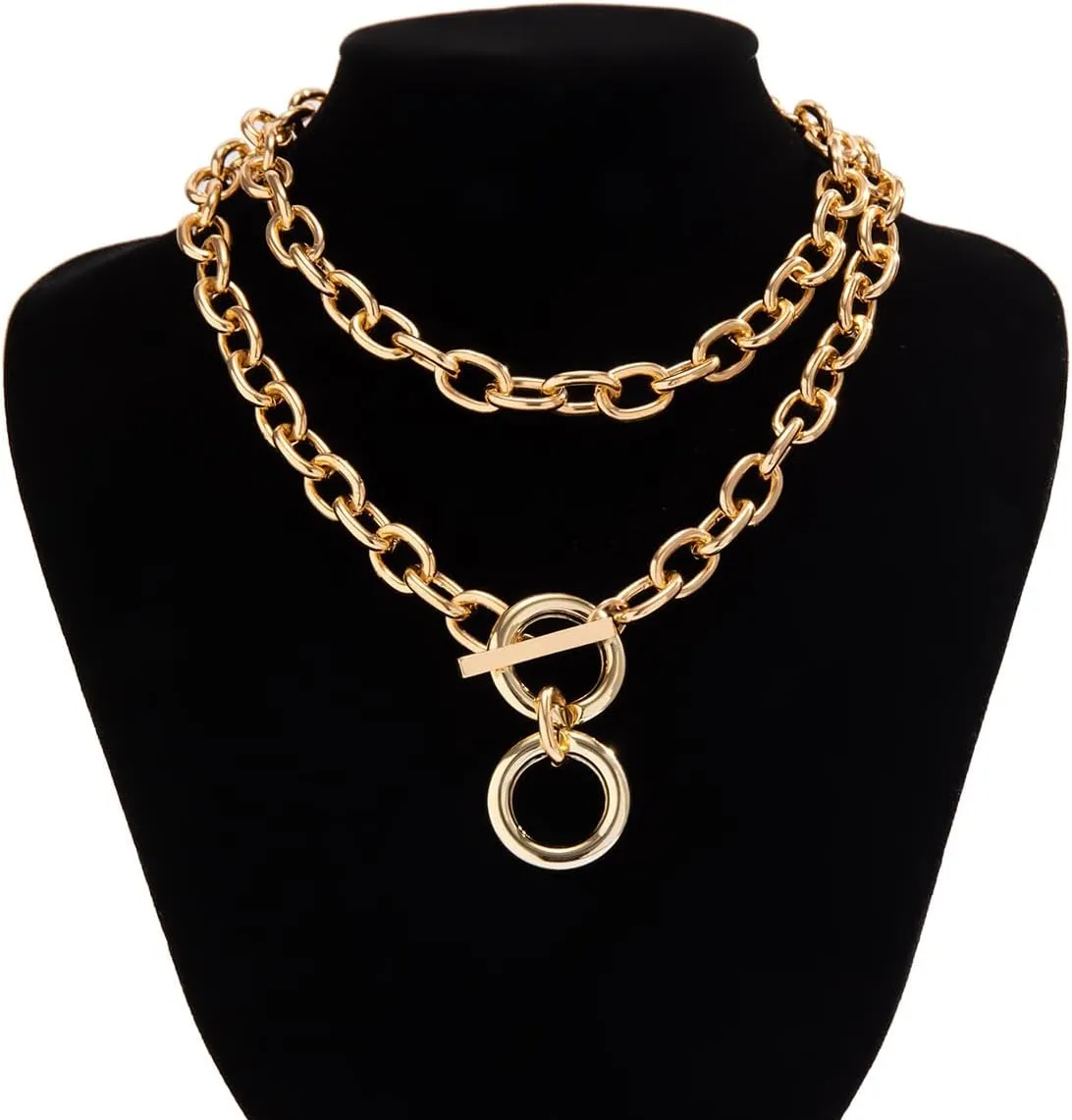 CSIYANJRY99 Chunky Gold Necklaces for Women,Multilayer Punk 80s Hip Hop Necklace,Layered Cuban Link Chain Statement Necklace 90s Freaknik Outfit Accessories for Women
