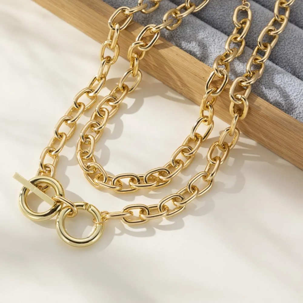 CSIYANJRY99 Chunky Gold Necklaces for Women,Multilayer Punk 80s Hip Hop Necklace,Layered Cuban Link Chain Statement Necklace 90s Freaknik Outfit Accessories for Women