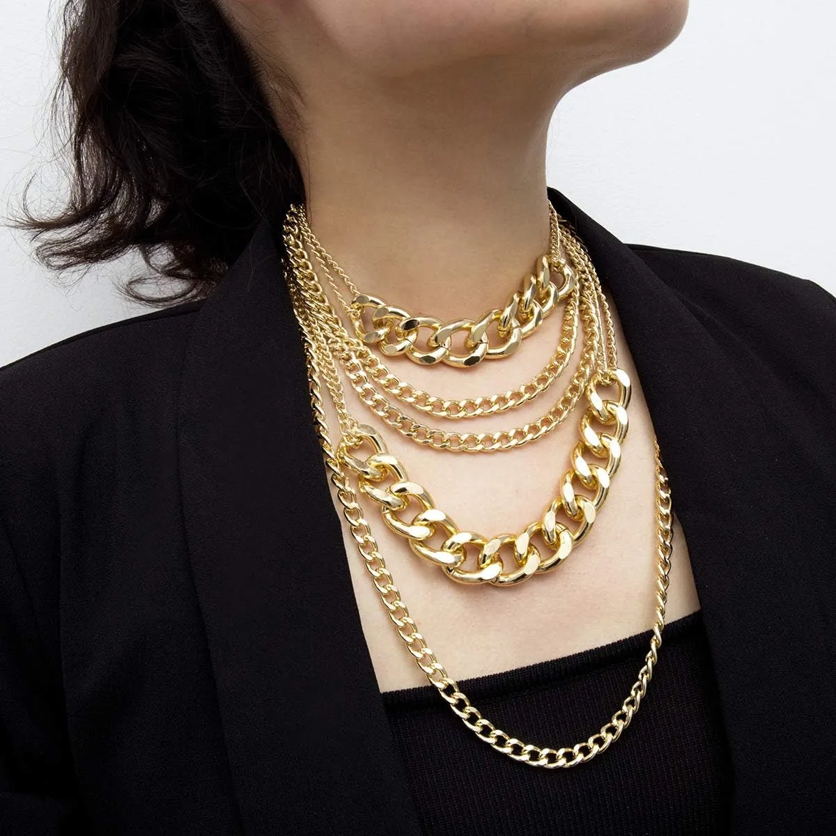 CSIYANJRY99 Chunky Gold Necklaces for Women,Multilayer Punk 80s Hip Hop Necklace,Layered Cuban Link Chain Statement Necklace 90s Freaknik Outfit Accessories for Women