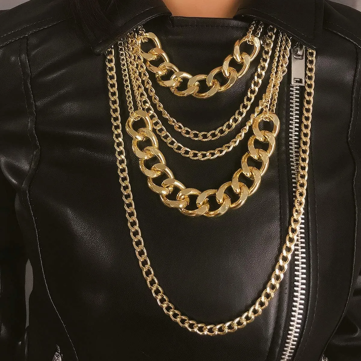 CSIYANJRY99 Chunky Gold Necklaces for Women,Multilayer Punk 80s Hip Hop Necklace,Layered Cuban Link Chain Statement Necklace 90s Freaknik Outfit Accessories for Women
