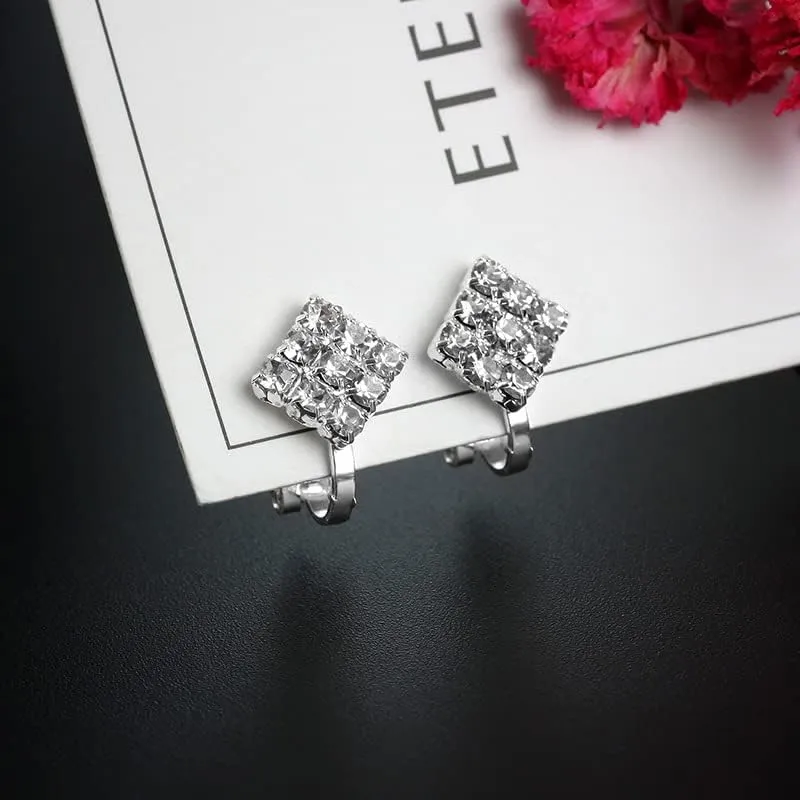 Cubic Zircon Simulated Pearl Geometric Clip on Earrings for Girl Kid Party Charm Without Pierced Earring Women Jewelry