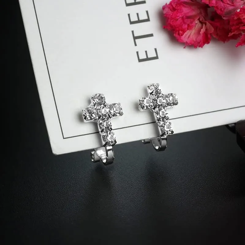 Cubic Zircon Simulated Pearl Geometric Clip on Earrings for Girl Kid Party Charm Without Pierced Earring Women Jewelry