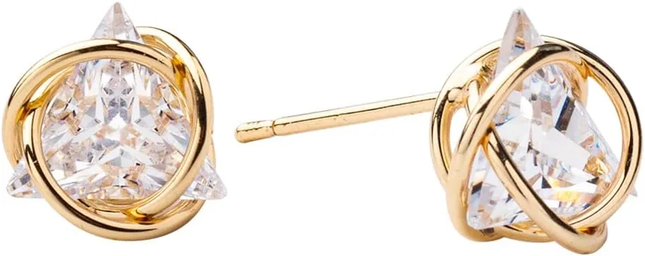 Cubic Zirconia Geometric Gold Knot Stud Earrings for Womens