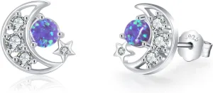 Cuoka 925 Sterling Silver Moon Star Sun Earrings, Opal Celestial Studs Earrings Delicate Moon Star Sun Earrings Jewelry Birthday Graduation Gift For Women