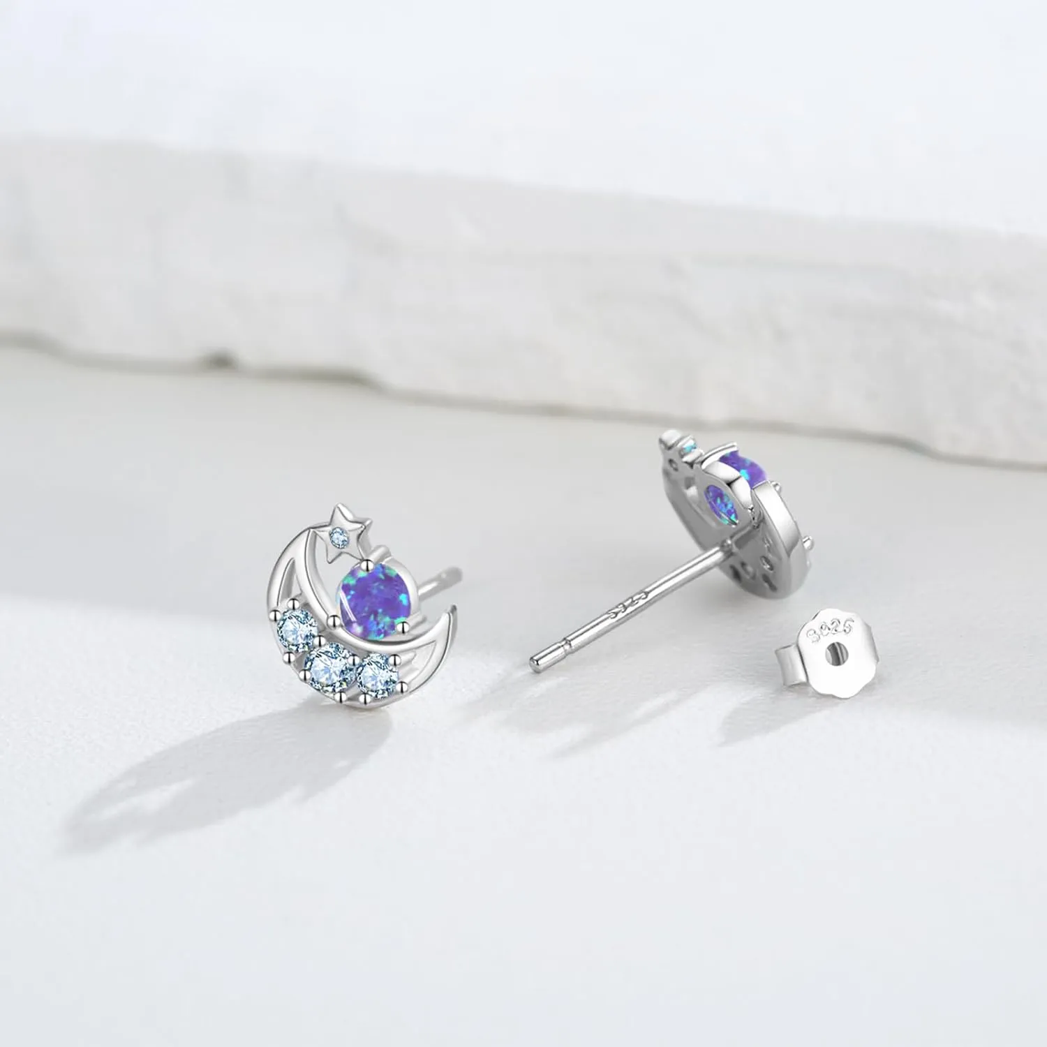 Cuoka 925 Sterling Silver Moon Star Sun Earrings, Opal Celestial Studs Earrings Delicate Moon Star Sun Earrings Jewelry Birthday Graduation Gift For Women