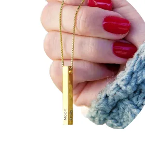 Custom Engraved, 18K Gold Necklaces for Women, 3D Bar Necklace, Personalized with Name, Date, Initials, Message, or Coordinates.