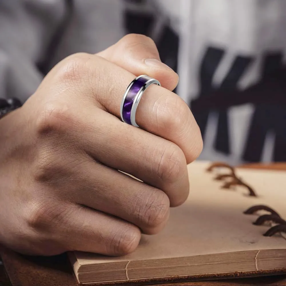 Custom Engraved Couple Rings Set Promise Rings for Him and Her Purple Matching Wedding Rings for Couples Black and Blue Titanium Rings for Men Wedding Band CZ Engagement Ring for Women,Size 5-13