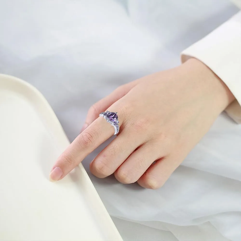 Custom Engraved Couple Rings Set Promise Rings for Him and Her Purple Matching Wedding Rings for Couples Black and Blue Titanium Rings for Men Wedding Band CZ Engagement Ring for Women,Size 5-13