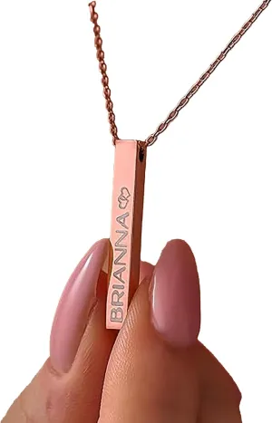 Custom Engraved Vertical Bar Necklace with Personalized Name Pendant, Custom Made