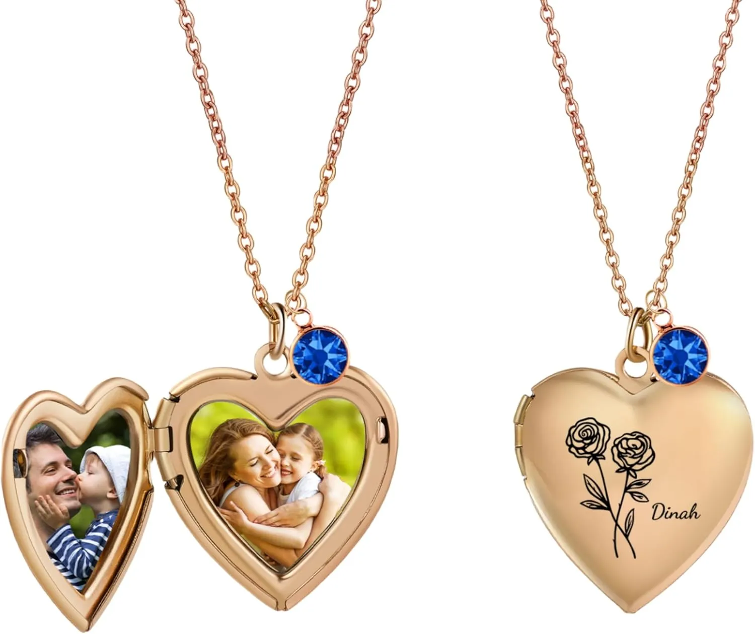 Custom Heart Locket Necklace with Pictures Silver Locket Necklace for Women Personalized Birth Flower & Birthstone Necklace with Names