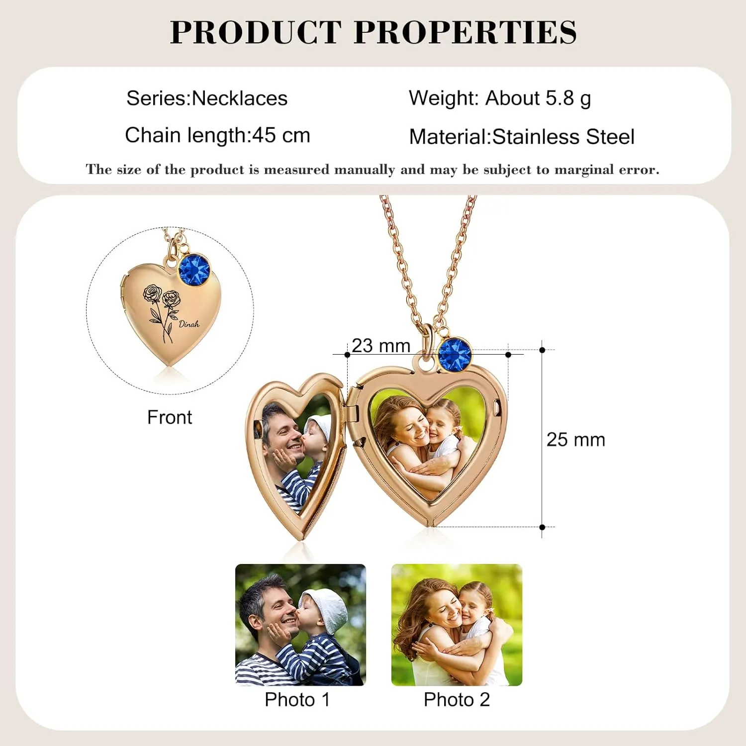 Custom Heart Locket Necklace with Pictures Silver Locket Necklace for Women Personalized Birth Flower & Birthstone Necklace with Names