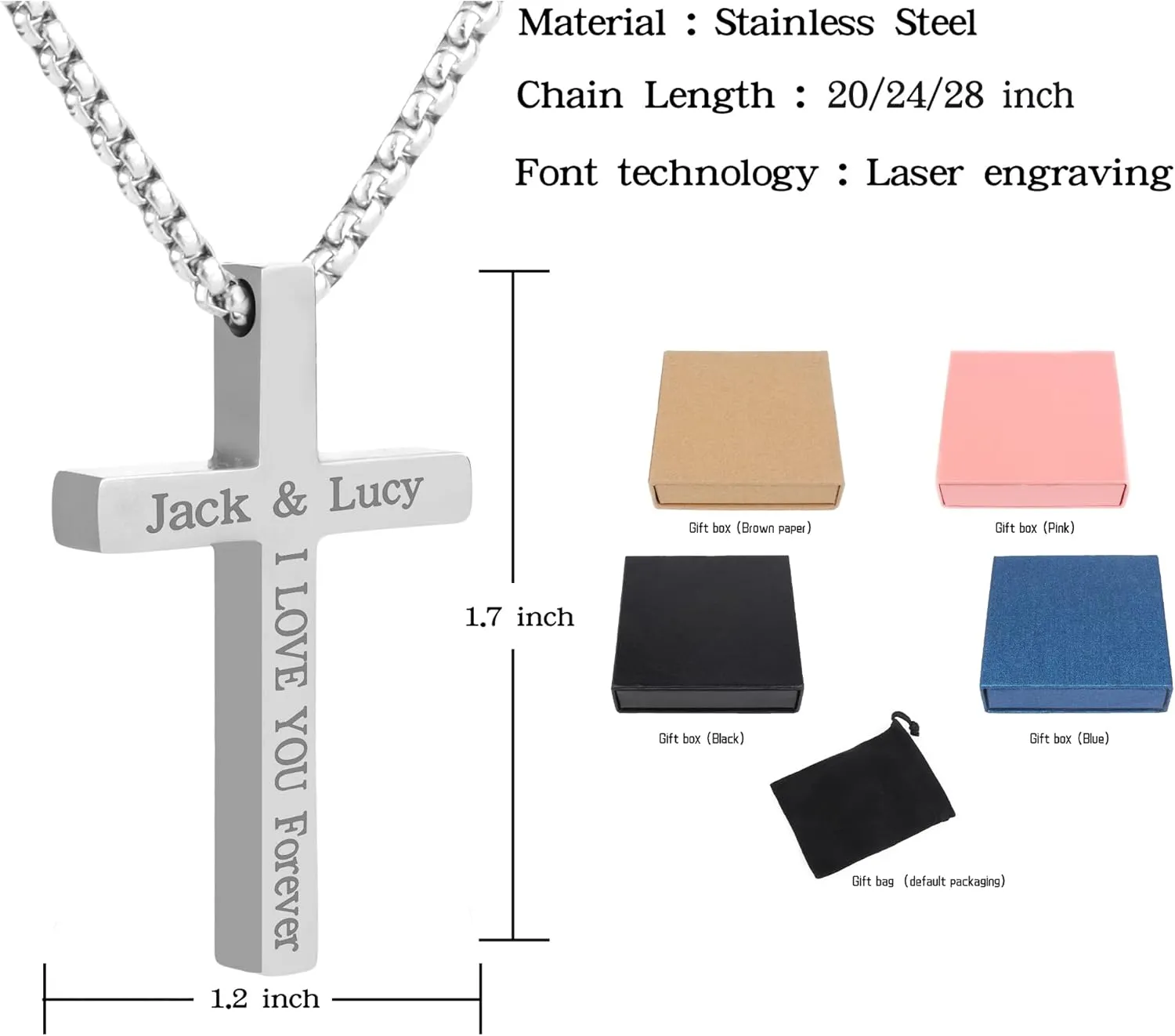Custom Name Bar Pendant, Personalized Name Bar Necklaces for Women, Silver Personalized 4 Sided Vertical 3D Engraved Bar Necklace Jewelry Gift