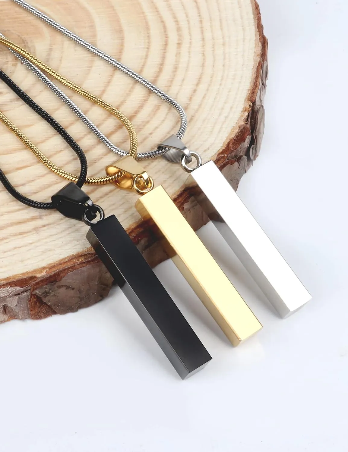 Custom Name Bar Pendant, Personalized Name Bar Necklaces for Women, Silver Personalized 4 Sided Vertical 3D Engraved Bar Necklace Jewelry Gift
