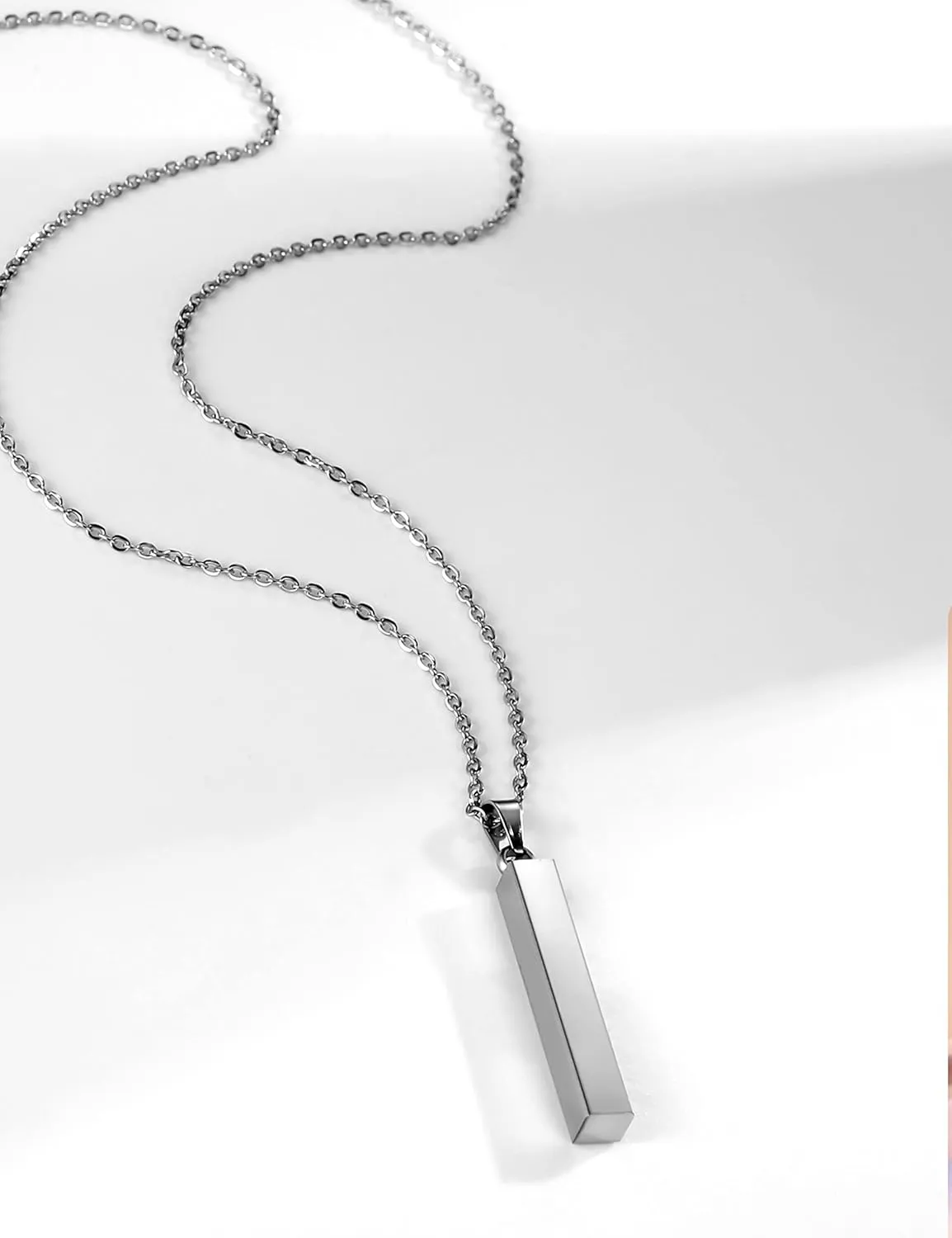 Custom Name Bar Pendant, Personalized Name Bar Necklaces for Women, Silver Personalized 4 Sided Vertical 3D Engraved Bar Necklace Jewelry Gift