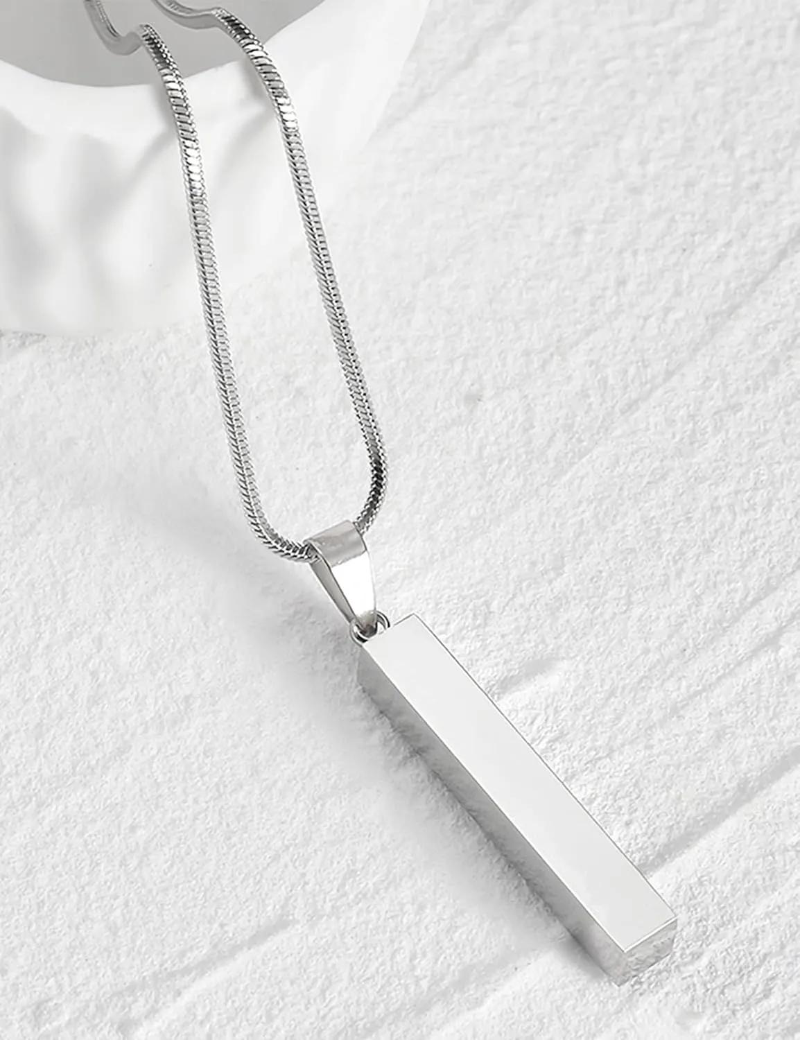 Custom Name Bar Pendant, Personalized Name Bar Necklaces for Women, Silver Personalized 4 Sided Vertical 3D Engraved Bar Necklace Jewelry Gift
