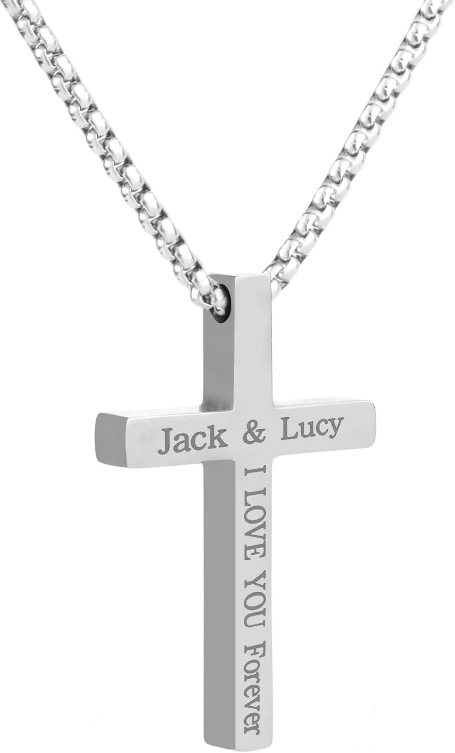 Custom Name Bar Pendant, Personalized Name Bar Necklaces for Women, Silver Personalized 4 Sided Vertical 3D Engraved Bar Necklace Jewelry Gift