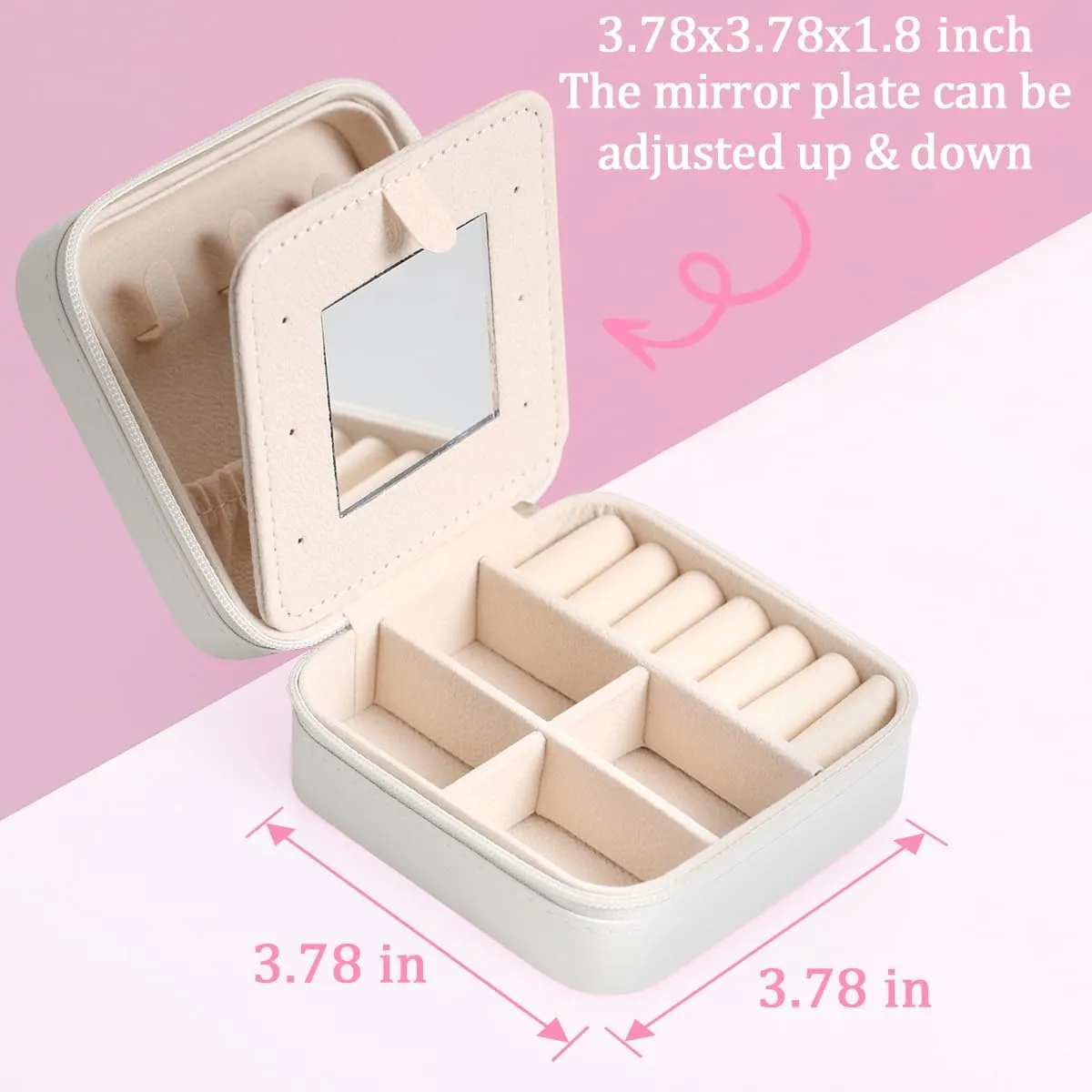 Custom Name Mini Jewelry Case with Mirror, Flower Wreath Red Floral Green Leaves Personalized Small Jewelry Organizer Portable with Zipper, Personalized your Name/Text
