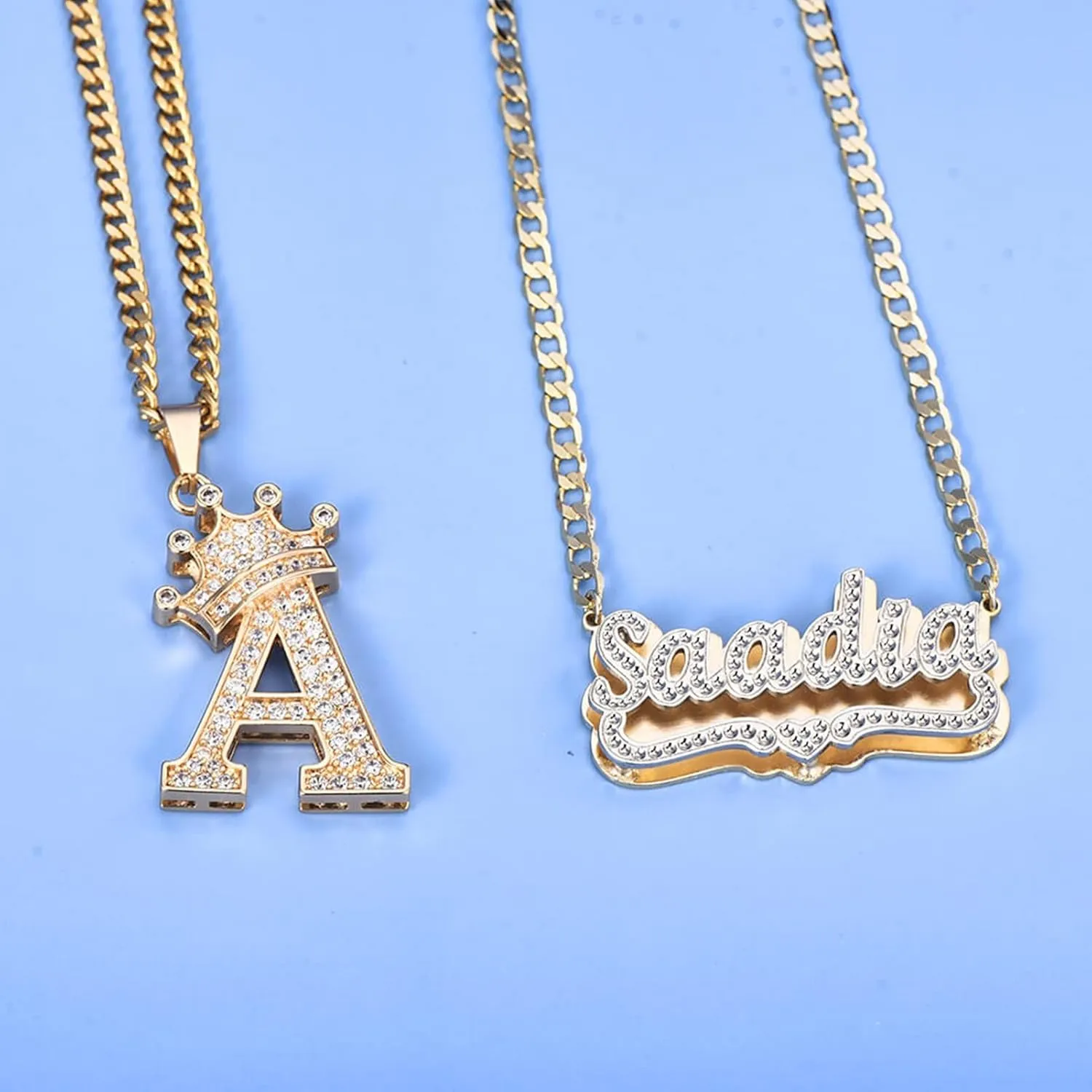 Custom Name Necklace with Heart 18K Gold-Plate Double Plated Name Necklace Personalized Nameplate Necklace Jewelry Gift for Women Girls