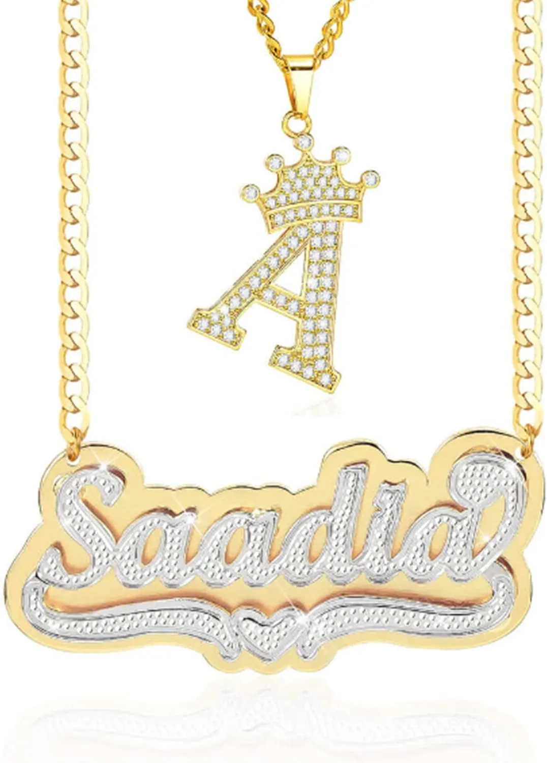 Custom Name Necklace with Heart 18K Gold-Plate Double Plated Name Necklace Personalized Nameplate Necklace Jewelry Gift for Women Girls