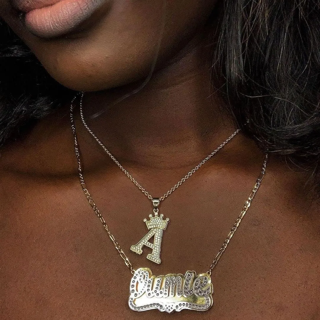 Custom Name Necklace with Heart 18K Gold-Plate Double Plated Name Necklace Personalized Nameplate Necklace Jewelry Gift for Women Girls