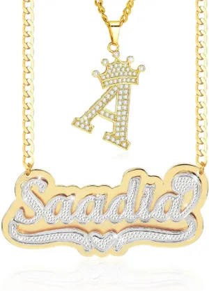 Custom Name Necklace with Heart 18K Gold-Plate Double Plated Name Necklace Personalized Nameplate Necklace Jewelry Gift for Women Girls