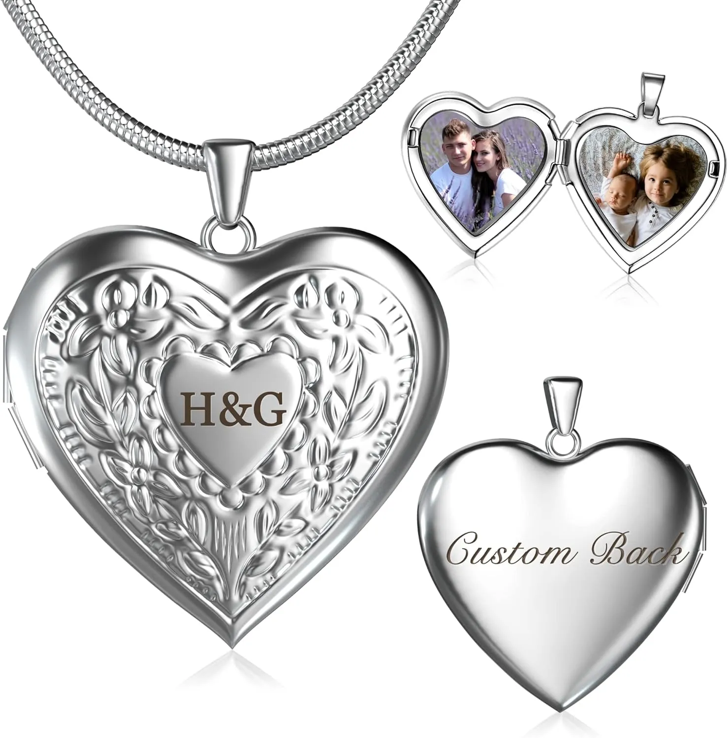 Custom Photo Heart Locket Necklace for Women, Personalized Memorial Locket Jewelry Gift for Mom Wife, Valentine's Day Birthday Anniversary
