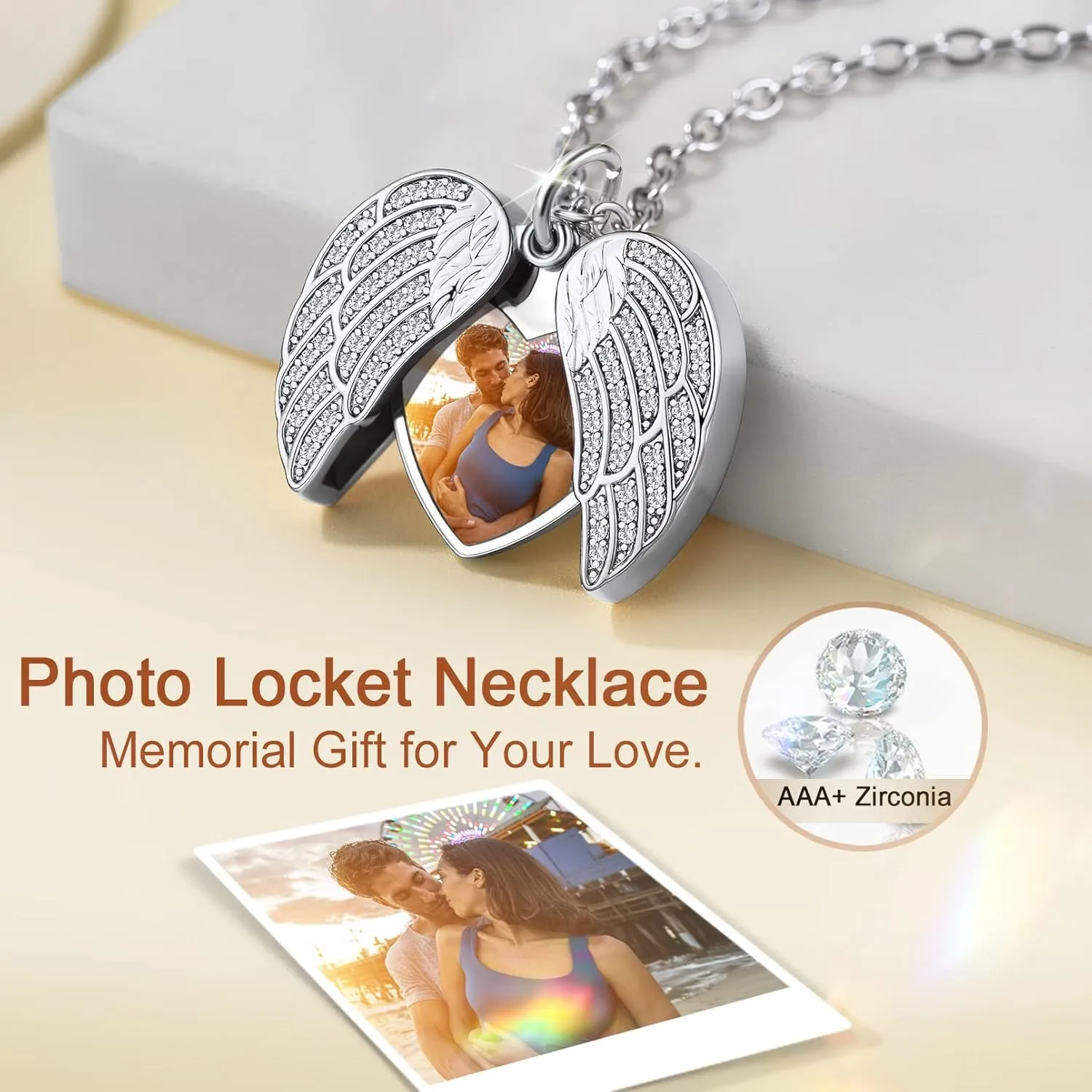 Custom4U Personalized Heart Locket Necklace with Pictures,Sunflower/Angel Wings/Heart Shaped Lockets Custom Photo,Gold/Rose Gold/White Lockets That Holds Picture,Customized Memorial Jewelry for Women