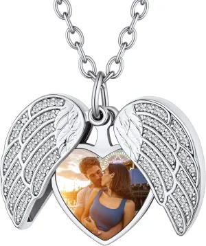 Custom4U Personalized Heart Locket Necklace with Pictures,Sunflower/Angel Wings/Heart Shaped Lockets Custom Photo,Gold/Rose Gold/White Lockets That Holds Picture,Customized Memorial Jewelry for Women