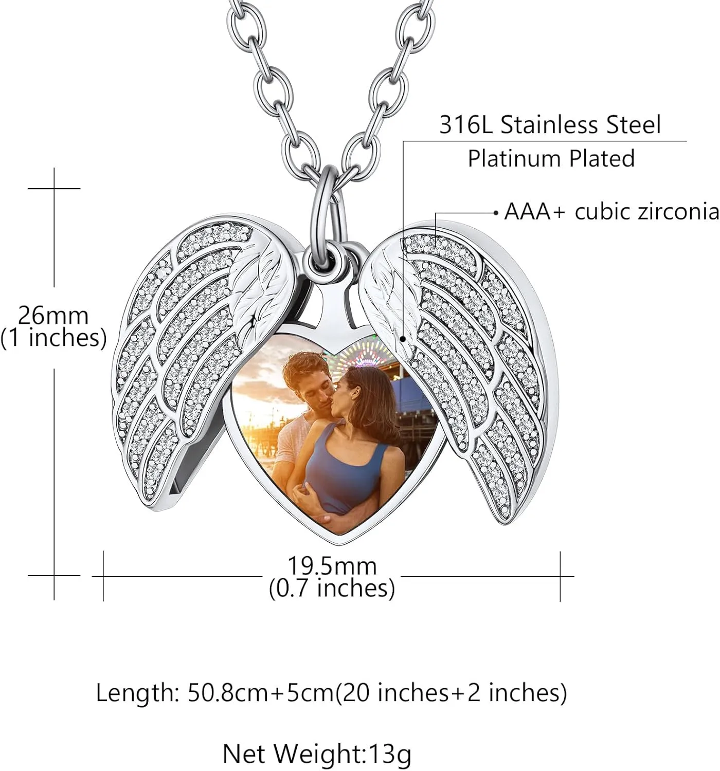 Custom4U Personalized Heart Locket Necklace with Pictures,Sunflower/Angel Wings/Heart Shaped Lockets Custom Photo,Gold/Rose Gold/White Lockets That Holds Picture,Customized Memorial Jewelry for Women