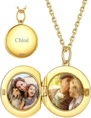 Custom4U Round/Oval Silver Locket Necklace That Holds Picture,Personalized Photo Medallion Pendant Gold 18k Plated 925 Sterling Silver   Chain 16"/18"/22",Memory Gifts for Mother Mom Women