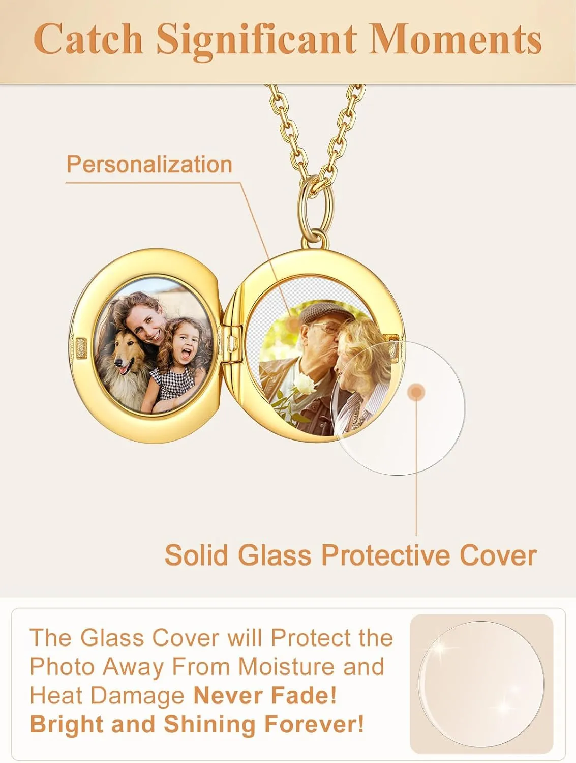 Custom4U Round/Oval Silver Locket Necklace That Holds Picture,Personalized Photo Medallion Pendant Gold 18k Plated 925 Sterling Silver   Chain 16"/18"/22",Memory Gifts for Mother Mom Women