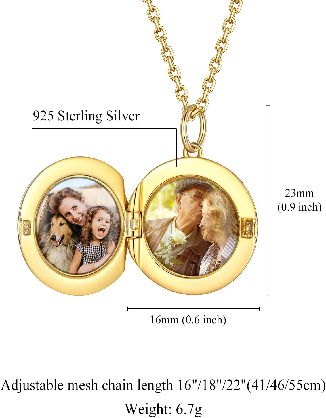 Custom4U Round/Oval Silver Locket Necklace That Holds Picture,Personalized Photo Medallion Pendant Gold 18k Plated 925 Sterling Silver   Chain 16"/18"/22",Memory Gifts for Mother Mom Women