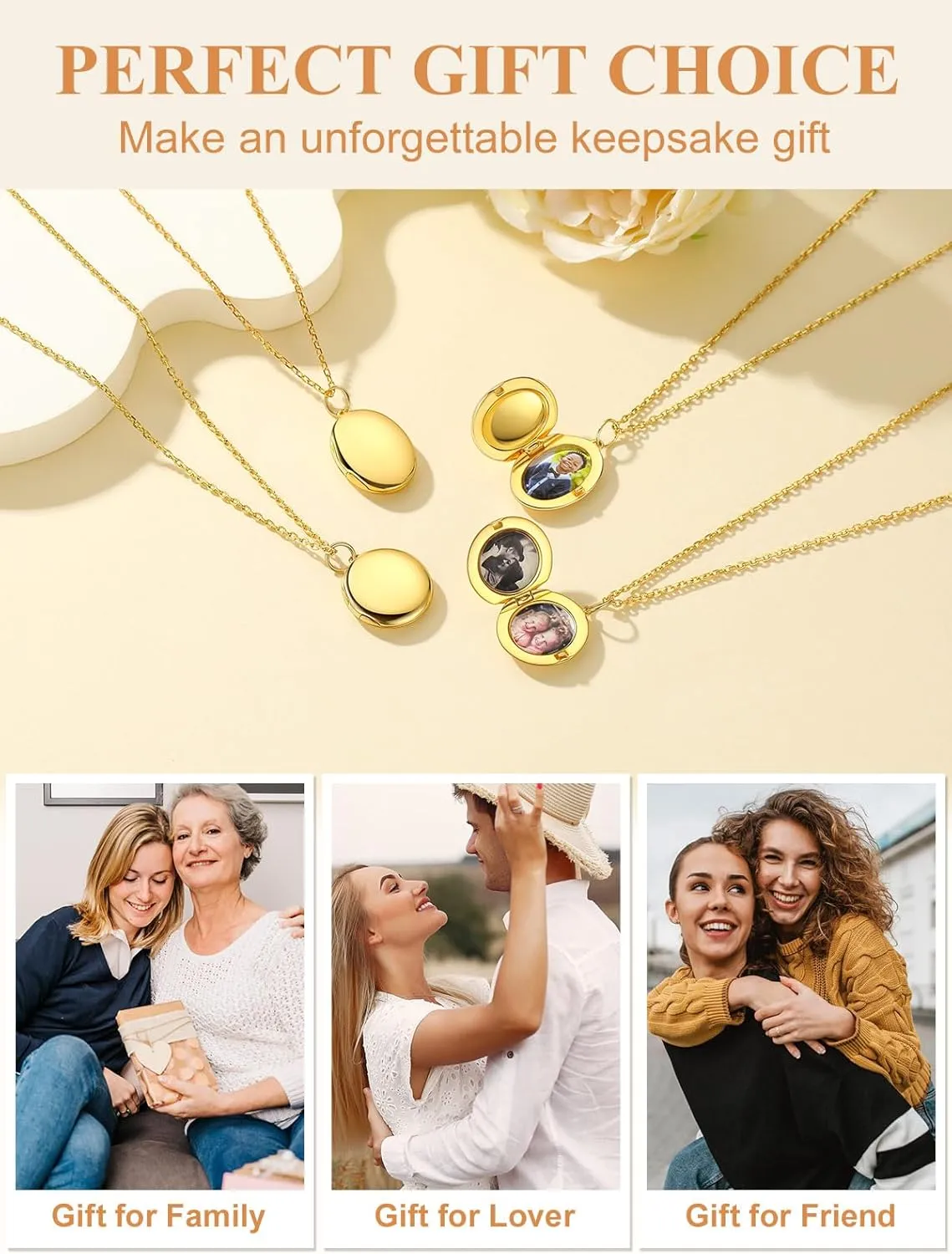 Custom4U Round/Oval Silver Locket Necklace That Holds Picture,Personalized Photo Medallion Pendant Gold 18k Plated 925 Sterling Silver   Chain 16"/18"/22",Memory Gifts for Mother Mom Women