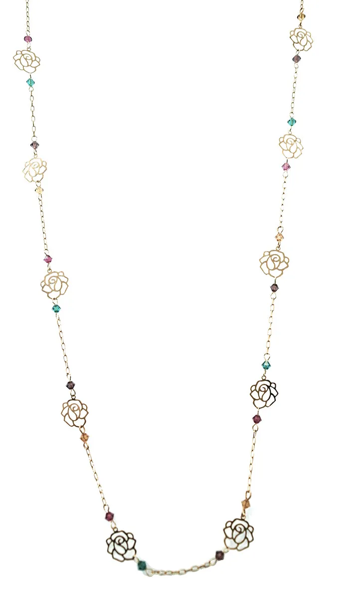 Cut Out Rose Gold Chain Link Rainbow Bead Necklace