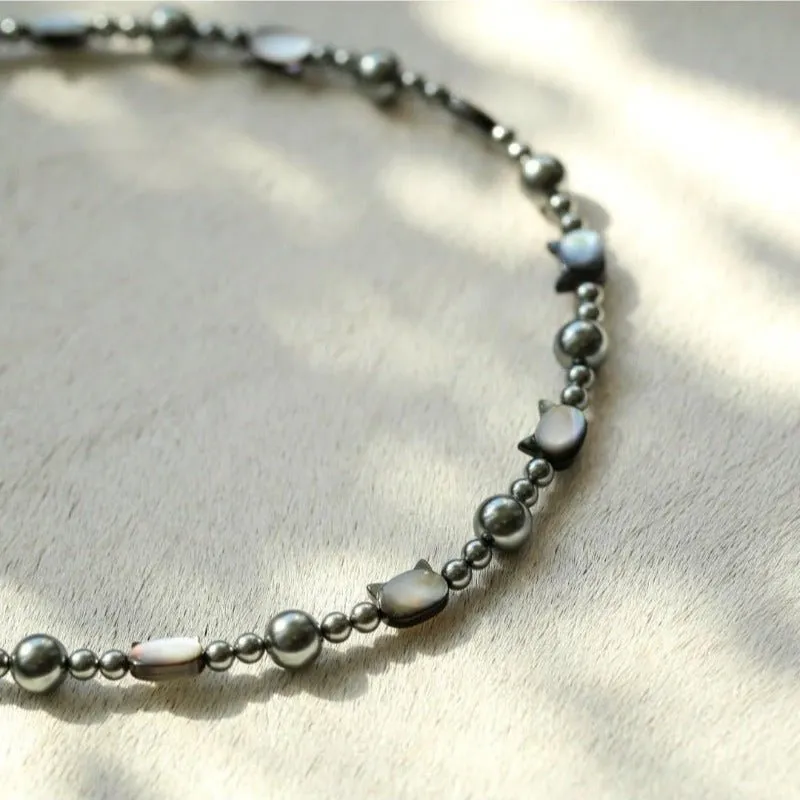Cute Cat Swarovski Pearl Necklaces