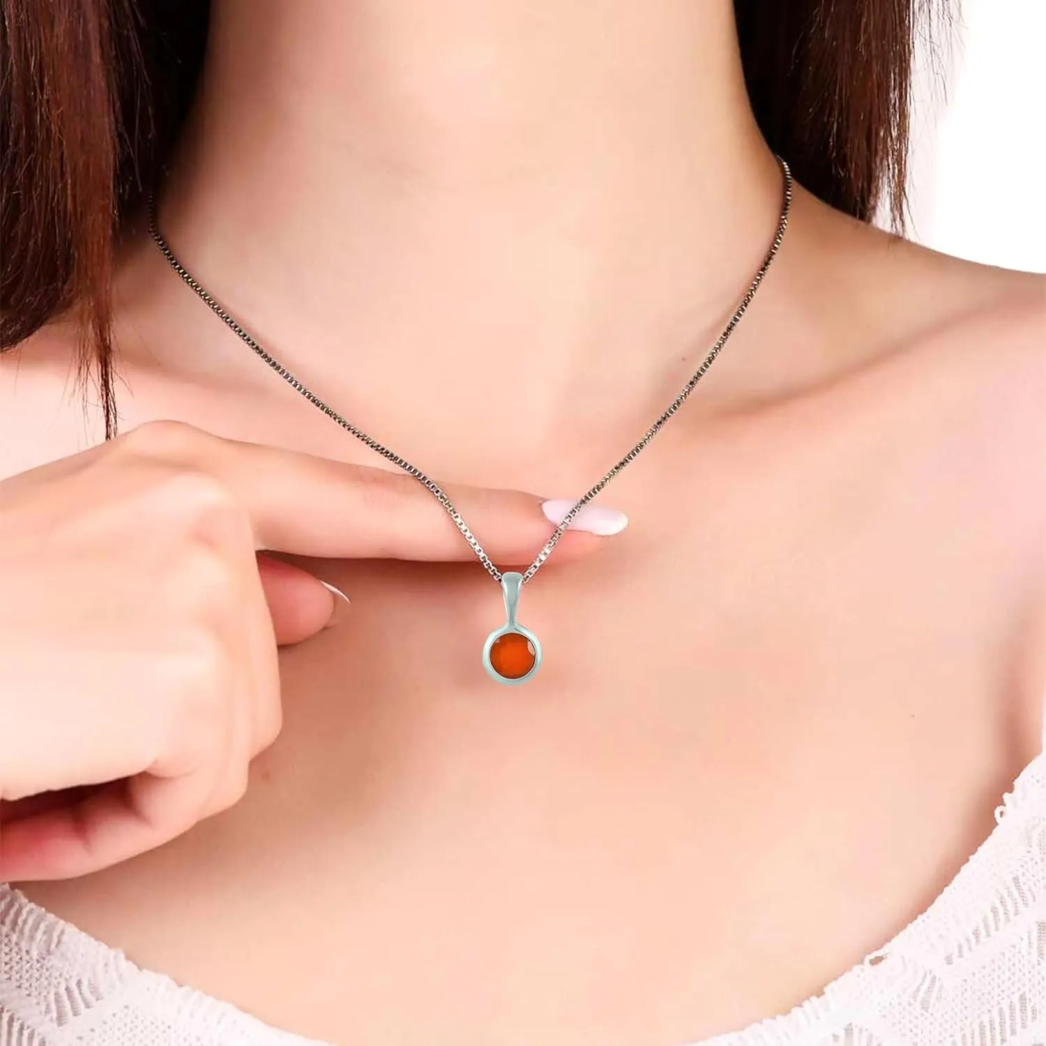 Dainty 8MM Natural Gemstone Pendant Necklace Solitaire Necklace Sterling Silver Natural Gemstone Pendant Necklaces Gold Necklaces for Women
