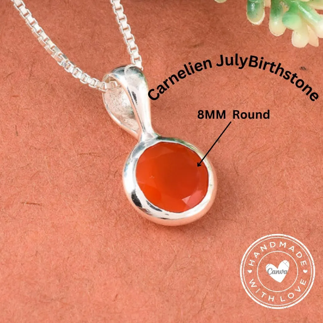 Dainty 8MM Natural Gemstone Pendant Necklace Solitaire Necklace Sterling Silver Natural Gemstone Pendant Necklaces Gold Necklaces for Women