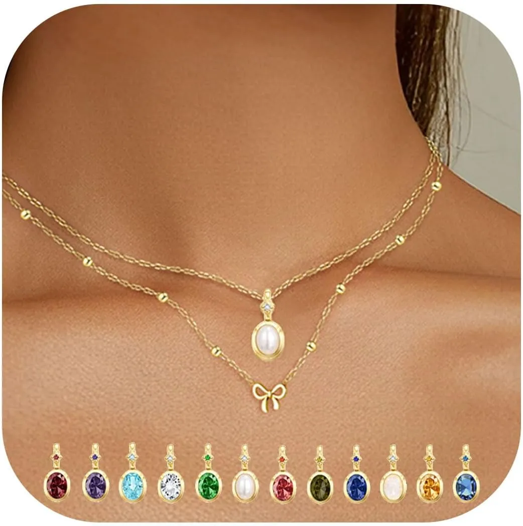 Dainty Gold Birthstone Necklaces for Women, 18K Gold Plated Blue Green Cubic Zirconia Emerald Pendant Charm Gold Necklaces Birthday Gifts for Women
