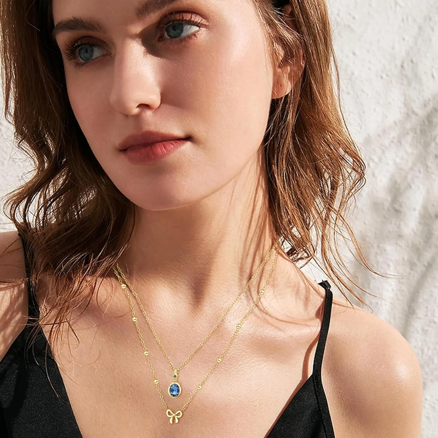 Dainty Gold Birthstone Necklaces for Women, 18K Gold Plated Blue Green Cubic Zirconia Emerald Pendant Charm Gold Necklaces Birthday Gifts for Women