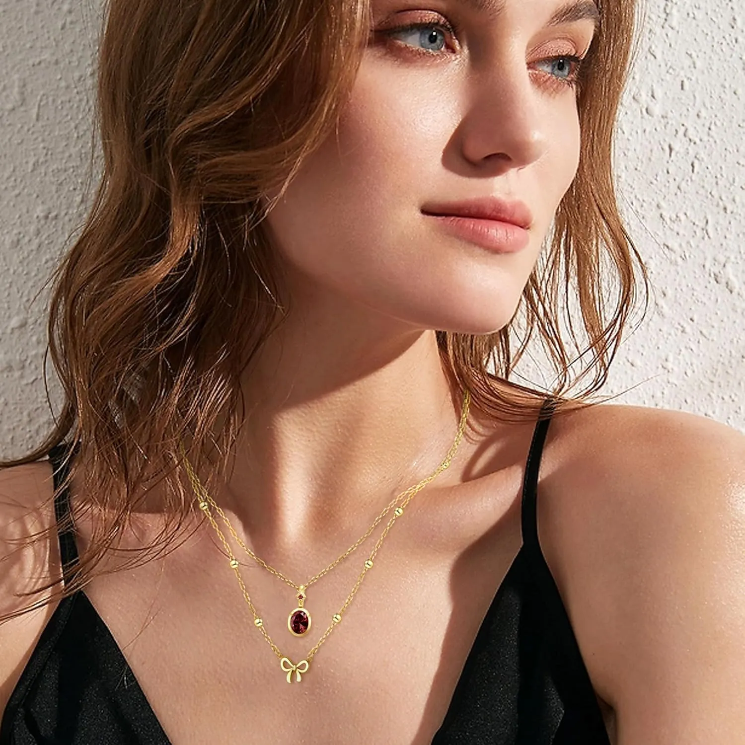 Dainty Gold Birthstone Necklaces for Women, 18K Gold Plated Blue Green Cubic Zirconia Emerald Pendant Charm Gold Necklaces Birthday Gifts for Women