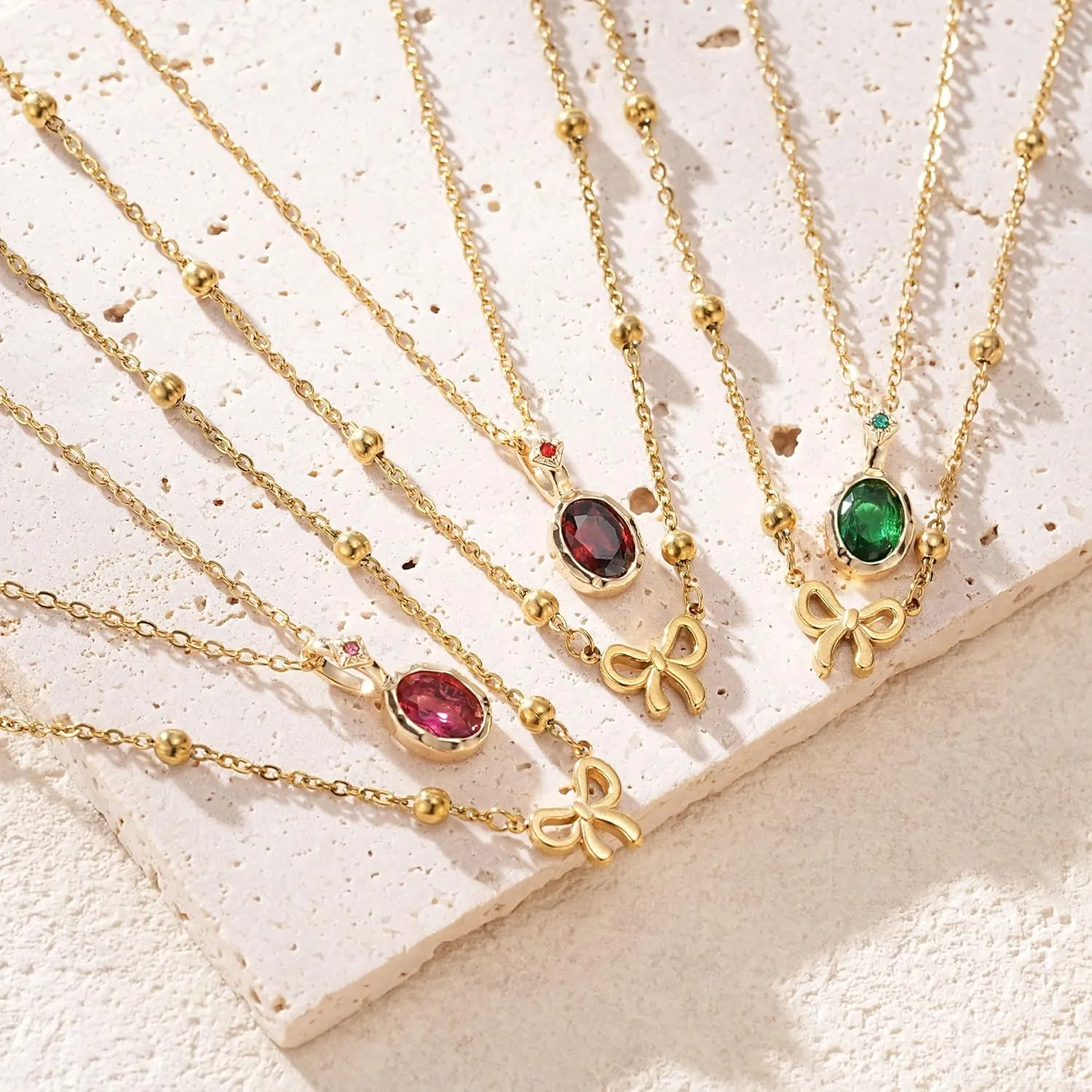 Dainty Gold Birthstone Necklaces for Women, 18K Gold Plated Blue Green Cubic Zirconia Emerald Pendant Charm Gold Necklaces Birthday Gifts for Women