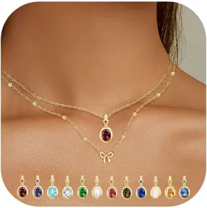 Dainty Gold Birthstone Necklaces for Women, 18K Gold Plated Blue Green Cubic Zirconia Emerald Pendant Charm Gold Necklaces Birthday Gifts for Women