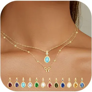 Dainty Gold Birthstone Necklaces for Women, 18K Gold Plated Blue Green Cubic Zirconia Emerald Pendant Charm Gold Necklaces Birthday Gifts for Women