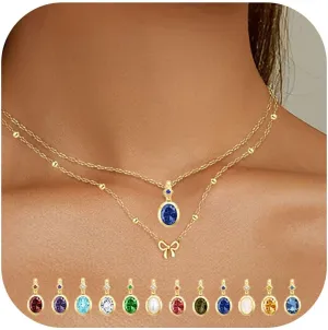 Dainty Gold Birthstone Necklaces for Women, 18K Gold Plated Blue Green Cubic Zirconia Emerald Pendant Charm Gold Necklaces Birthday Gifts for Women
