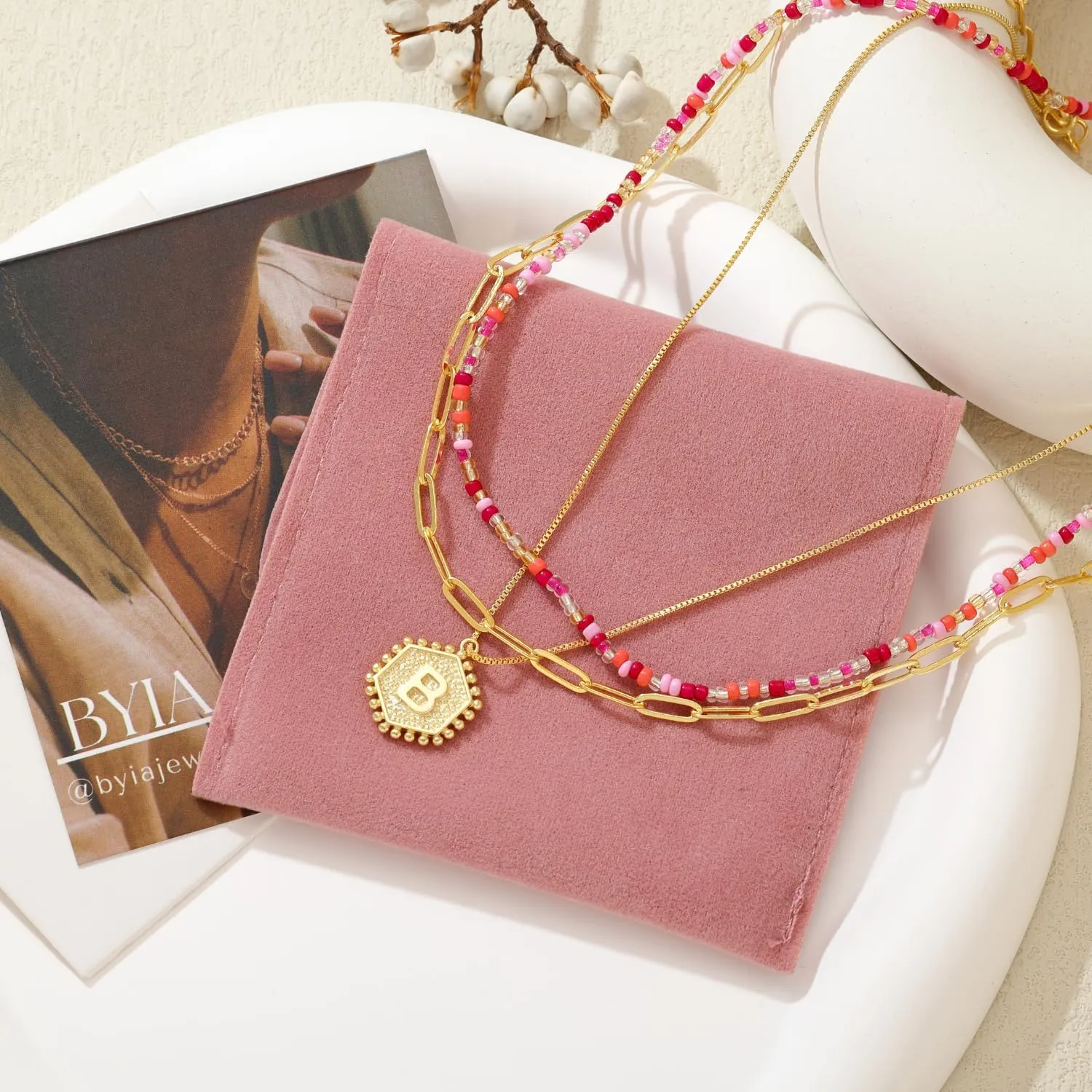 Dainty Layered Gold Necklace for Women，18K Gold Plated Initial Hexagon Pendant Adjustable Necklaces，Trendy Gold Necklaces Set for Women Jewelry